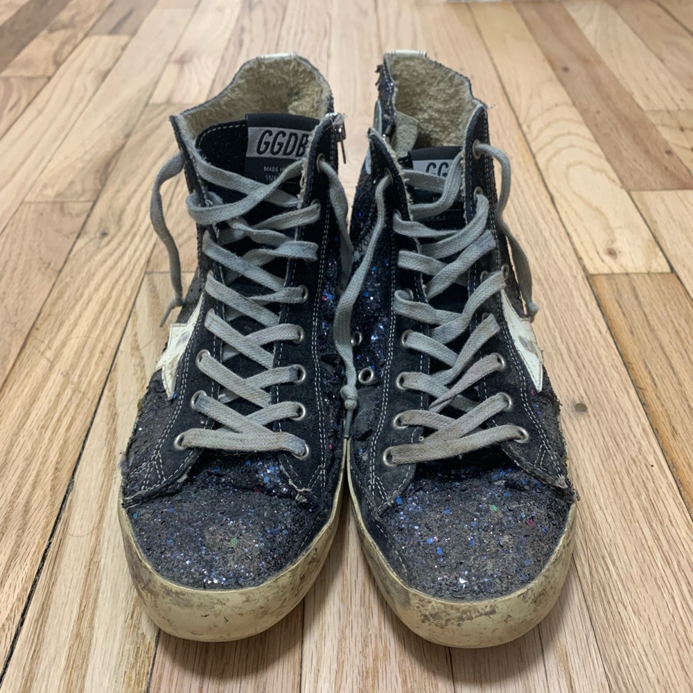 Golden Goose high top sneakers purple sparkly size 10